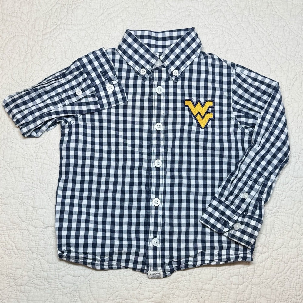West Virginia Mountaineers Youth 2T Button Up Blue Gingham Shirt Garb Team WVU
